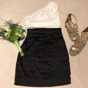 Black and White Ruched Cocktail Dress